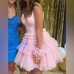 Sherri Hill pink princess-like homecoming dress